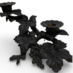 Black Cast Iron metal candle holder with a grapevine or grape cluster design